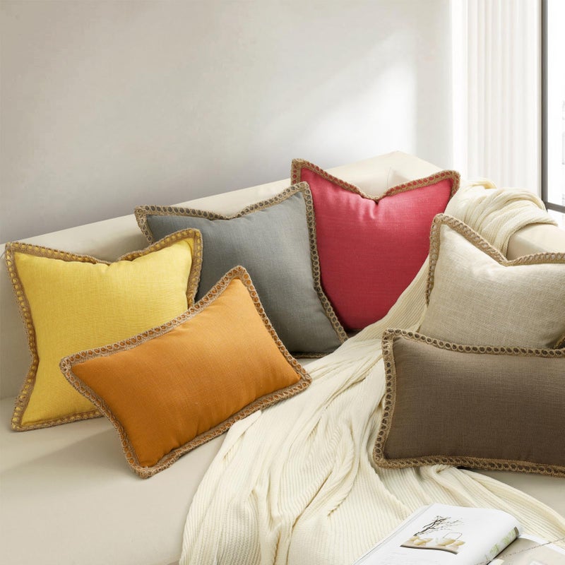 Phantoscope Pack of 2 Farmhouse Decorative Solid Throw Decorative Pillow Cover Burlap Linen Pillow Covers Trimmed Tailored Edges Red 18 x 18 inches  45 x 45 cm - Image 5